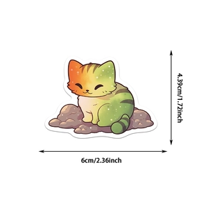 Detailed dimension layout showing 6cm x 4.39cm for the cartoon space cat sticker
