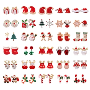Christmas stud earring set featuring Santa, trees and bells with festive rhinestones