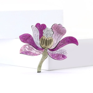 Exquise Acryl Lotus Bloem Broche Pin Voor Vrouwen Mode Elegant Paars Roze Bloemen Corset Decoratie Jas Sieraden Accessoire