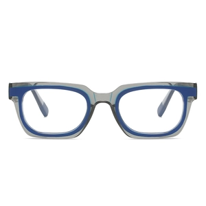 Montatura per occhiali quadrata bicolore in grigio trasparente e blu navy