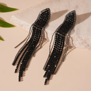 Triangle Arrowhead Long Tassel Dangle Earrings Alloy Rhinestone With 925 Sterling Silver Earring Post For Women
