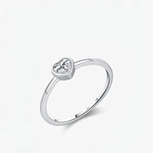Heart Moissanite Ring 925 Sterling Silver VVS1 Clarity D Color Minimalist Stackable Sweet Jewelry For Women
