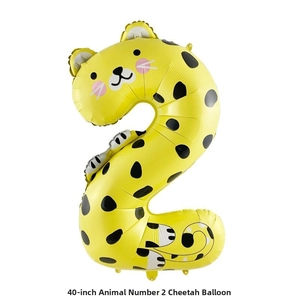 Detailed view of a 40-inch yellow leopard print foil balloon in number two shape