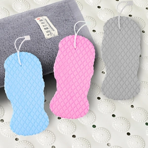 Set of 3 3D exfoliating bath sponges with fish scale texture and hanging ropes