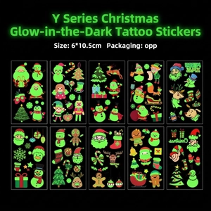 Glow in the dark Christmas temporary tattoos with Santa, reindeer and snowman designs