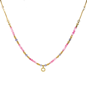 French style colorful natural stone beaded necklace with 18K gold-plated circular pendant