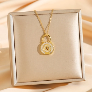 Elegant gold-tone handbag pendant necklace with micro-paved V-letter crystals for women