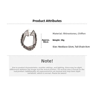 Spécifications du collier choker en mousseline noire et strass, longueur 32cm plus 8cm