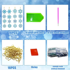 16-piece DIY 5D diamond painting kit featuring blue snowflake acrylic keychains