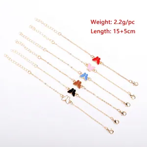 Adjustable butterfly charm bracelets in six colors with gold-tone alloy chain