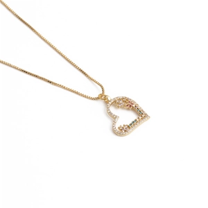 Copper Heart Pendant Necklace Gold Plated Colorful Zircon Butterfly Evil Eye Box Chain Jewelry For Women Girls
