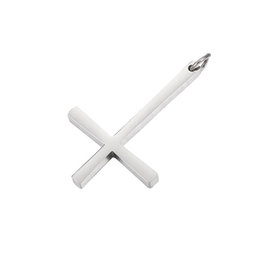 Polished stainless steel cross pendant featuring a smooth reflective mirror finish
