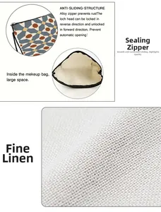 Detail view of linen fabric texture and anti-slip alloy zipper on geometric makeup bag