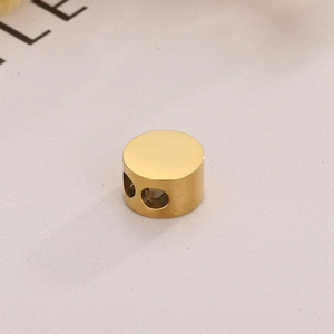 Minimalist golden stainless steel round DIY double-hole spacer beads with polished finish