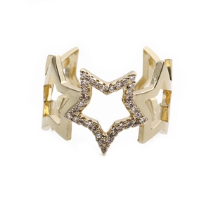 Minimalist 18K gold plated open star ring with sparkling cubic zirconia pavé setting