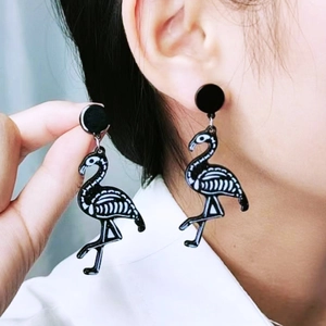 Halloween Skeleton Stud Earrings Acrylic Gothic Flamingo Bat Cat Dog Pattern Jewelry For Women With Stainless Steel Earring Post