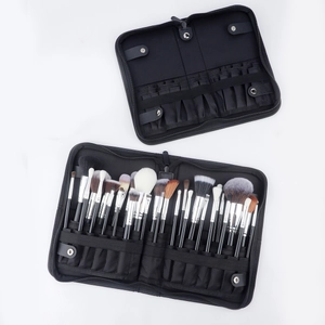 Professional large capacity black makeup brush organizer with 14-40 slots and zipper