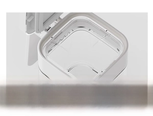 Detail view of white spice jar with wide mouth design and silver ion antibiosis feature