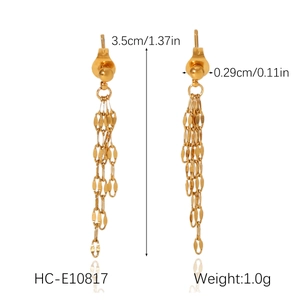 Detailed size specifications for 18k gold plated stainless steel tassel earrings