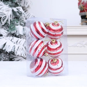 Set di 6 palline di Natale da 6cm rosse e bianche con glitter e stelle in scatola chiara