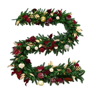 2.7m velvet ball Christmas garland with red bows and gold ornaments for holiday decor