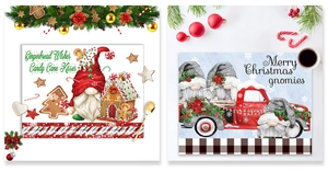 Christmas table mat set featuring festive gnomes and gingerbread man patterns