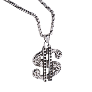 Silver dollar sign pendant necklace with classic box chain on a clean white background