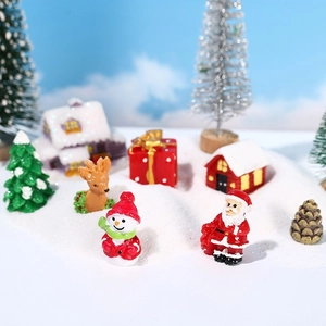 Miniature Christmas resin figurines set with Santa and reindeer for DIY terrarium decor