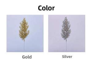 Detail of gold and silver glittered artificial cedar branches for Christmas tree decoration