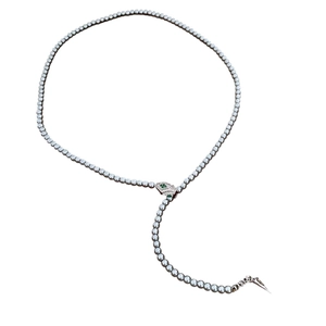Zircon pearl beaded snake necklace featuring green gems and high-quality gray pearls