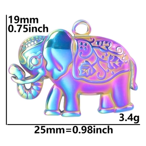 Rainbow elephant pendant size details 19mm height and 25mm width stainless steel charm