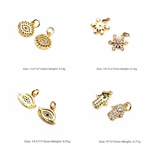 Detail view showing size and weight of gold plated micro-inlaid zircon charms