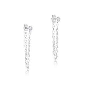 Detailed view of S925 sterling silver tassel earrings with small cubic zirconia stars