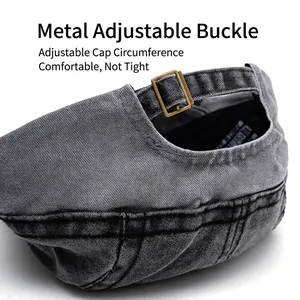 Washed denim newsboy cap with adjustable metal buckle back for personalized fit
