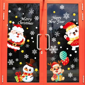 Christmas window decals with Santa and snowflakes for holiday glass door decorations