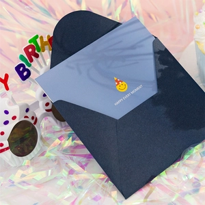 3D birthday cake card with Happy Every Moment text and deep blue envelope set