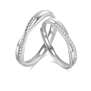 Mobius Twist 925 Sterling Silver Couple Rings Sparkling Zirconia Inlaid Resizable Ring For Lovers Jewelry Gift