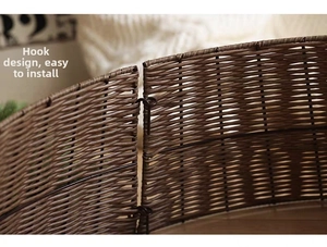 Detail view of the metal hook connection on the woven Christmas tree base fence basket