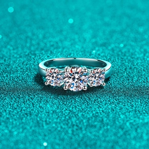925 Sterling Silver Three Stone Ring For Women Moissanite Zirconia Electroplated Fashion Jewelry Classic Geometric Finger Ring Gift