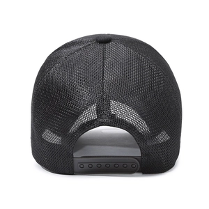 Adjustable black mesh baseball cap with breathable snapback closure for outdoor activities