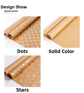Detail of 80g kraft wrapping paper with gold foil dots, stars and solid designs