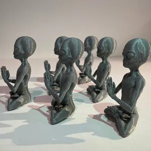 Meditating alien resin figurine with 3D printed texture for garden and indoor decor