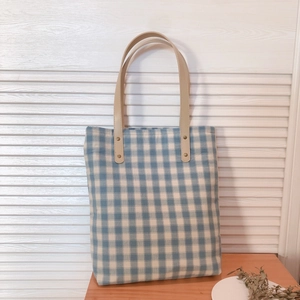 Retro Plaid Tote Bag Thickened Cotton Canvas Shoulder Handbag Leather Handles Rivets Magnetic Snap School Office Women
