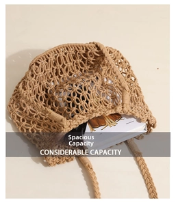 Detail view of cotton thread woven beach bag showing large interior storage capacity