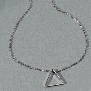 Sleek silver stainless steel triangle pendant necklace with a fine O-chain link