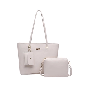 Off-white 3-piece large capacity tote bag set with crossbody bag in pebbled leather