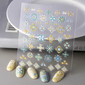 5D Embossed Nail Art Stickers Self-Adhesive Waterproof Bohemian Floral Geometric Relief Decals For Women DIY Manicure