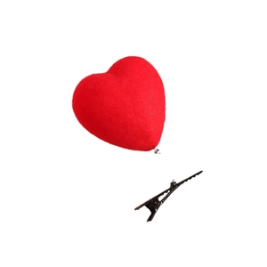 Spring loaded plush red heart hair clip set for kids with durable black metal duckbill pin