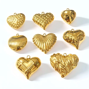 Stainless Steel Heart Charm Pendant Textured DIY Jewelry Making Supplies Polished Hollow Waterproof Accessory