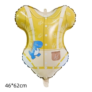 Yellow baby onesie foil balloon with blue dinosaur pattern, size 46x62cm for birthdays